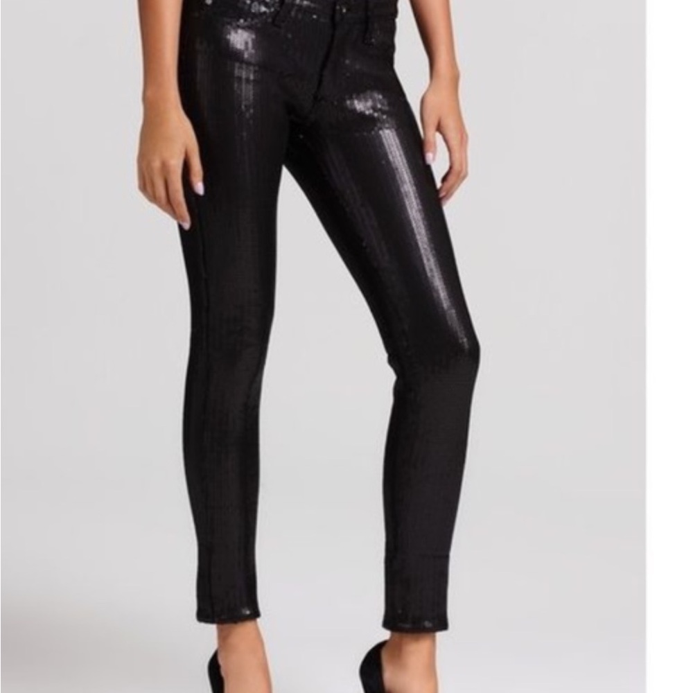 Adriano goldschmied black sequin the legging super skinny ankle jeans size 27